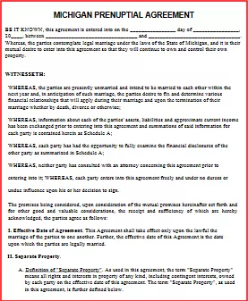 Michigan Prenuptial Agreement template pdf word