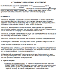 Colorado Prenuptial Agreement template pdf word