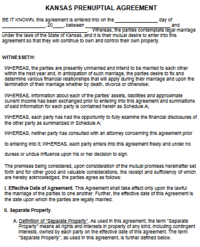 Kansas Prenuptial Agreement template pdf word