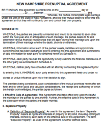 New Hampshire Prenuptial Agreement template pdf word