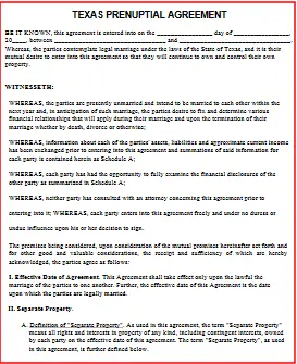Texas Prenuptial Agreement template pdf word