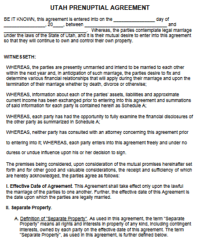 Utah Prenuptial Agreement template pdf word
