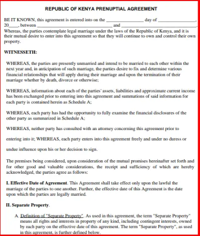 Kenya Prenuptial Agreement template pdf word