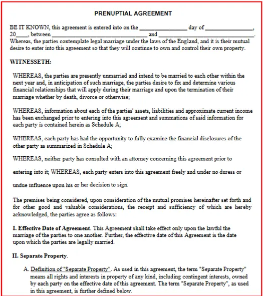 UK Prenuptial Agreement template pdf word