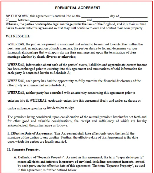 UK Prenup Template