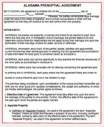 Alabama Prenuptial Agreement Template Form PDF Word