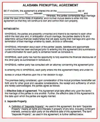 Alabama Prenuptial Agreement Template Form PDF Word