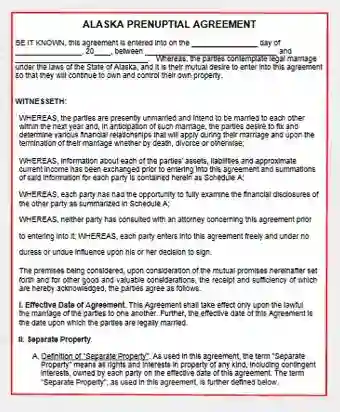 Alaska Prenuptial Agreement Template Form PDF Word