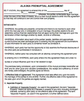 Alaska Prenuptial Agreement Template Form PDF Word