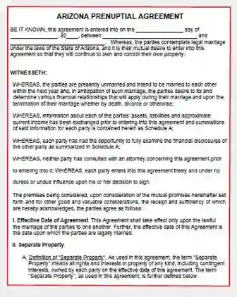 Arizona Prenuptial Agreement form template pdf
