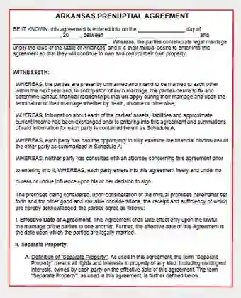 Arkansas Prenuptial Agreement form template pdf