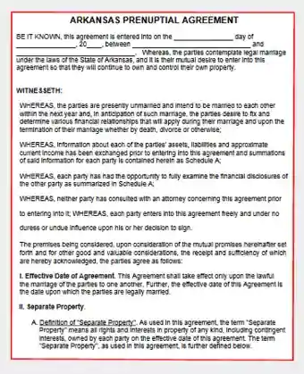 Arkansas Prenuptial Agreement Template Form PDF Word