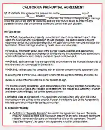 California Prenuptial Agreement form template pdf