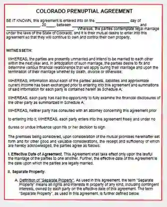 Colorado Prenuptial Agreement Template Form PDF Word