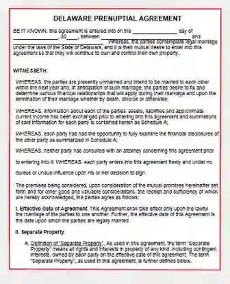 Delaware Prenuptial Agreement form template pdf