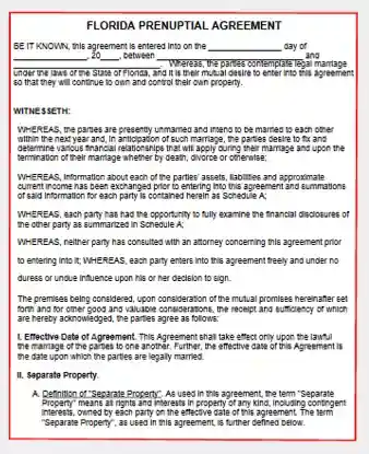 Florida Prenuptial Agreement form template pdf
