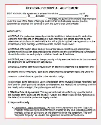 Georgia Prenuptial Agreement form template pdf