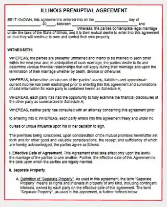 Illinois Prenuptial Agreement form template pdf
