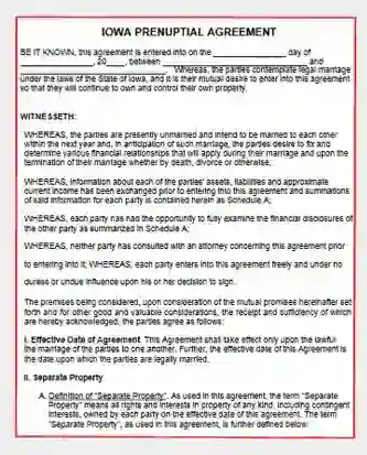 Iowa Prenuptial Agreement Template Form PDF Word