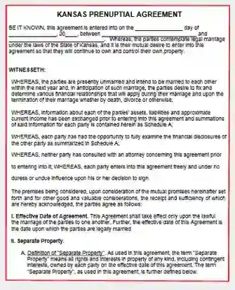 Kansas Prenuptial Agreement form template pdf