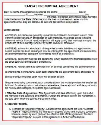 Kansas Prenuptial Agreement Template Form PDF Word