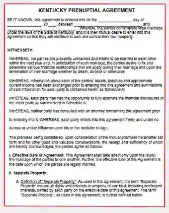 Kentucky Prenuptial Agreement form template pdf