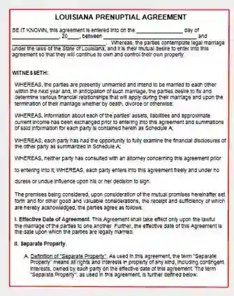 Louisiana Prenuptial Agreement form template pdf