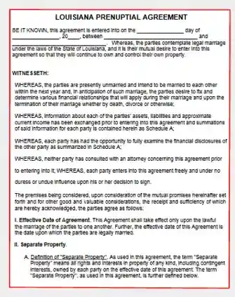 Louisiana Prenuptial Agreement Template Form PDF Word