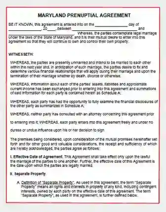 Maryland Prenuptial Agreement form template pdf