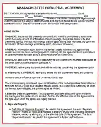 Massachusetts Prenuptial Agreement form template pdf