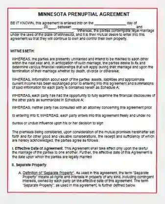 Minnesota Prenuptial Agreement form template pdf