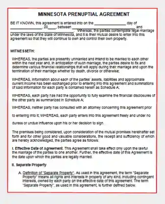 Minnesota Prenuptial Agreement form template pdf