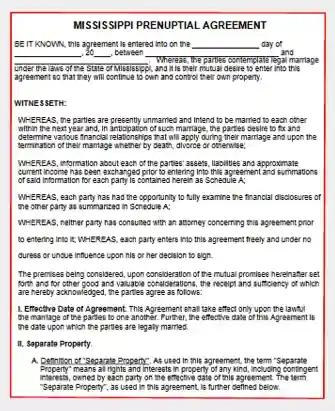 Mississippi Prenuptial Agreement Template Form PDF Word