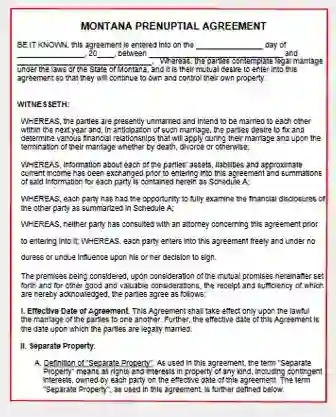 Montana Prenuptial Agreement form template pdf