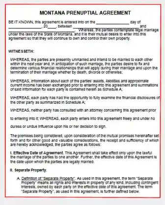 Montana Prenuptial Agreement Template Form PDF Word