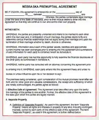 Nebraska Prenuptial Agreement form template pdf