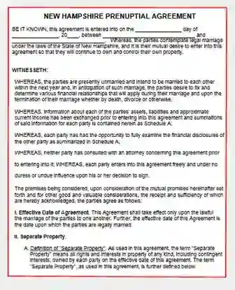 New Hampshire Prenuptial Agreement Template Form PDF Word