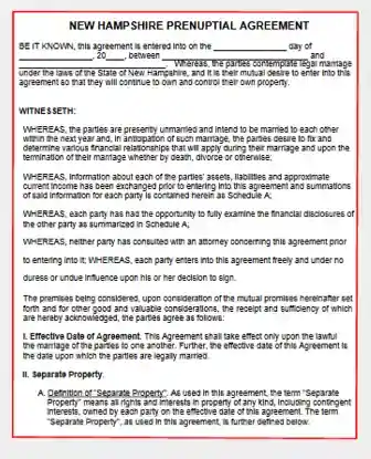 New Hampshire Prenuptial Agreement Template Form PDF Word