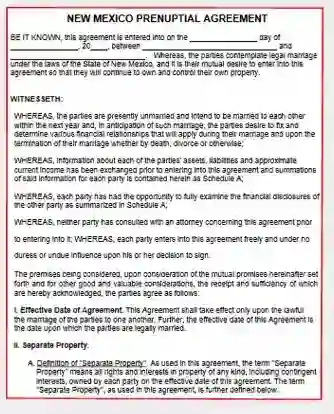 New Mexico Prenuptial Agreement form template pdf