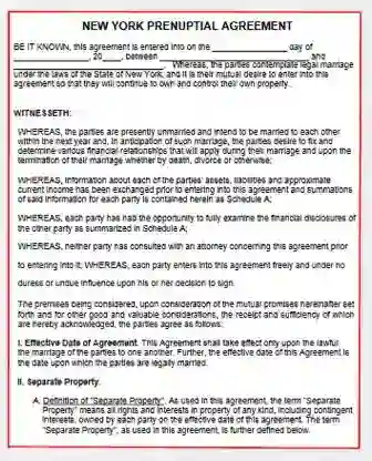 New York Prenuptial Agreement Template Form PDF Word
