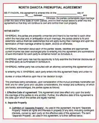 North Dakota Prenuptial Agreement form template pdf