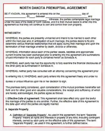 North Dakota Prenuptial Agreement Template Form PDF Word