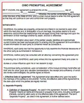 Ohio Prenuptial Agreement form template pdf