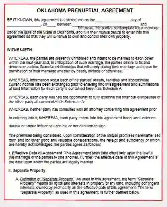 Oklahoma Prenuptial Agreement template pdf word
