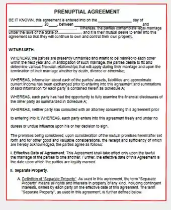 Prenuptial Agreement Template Form