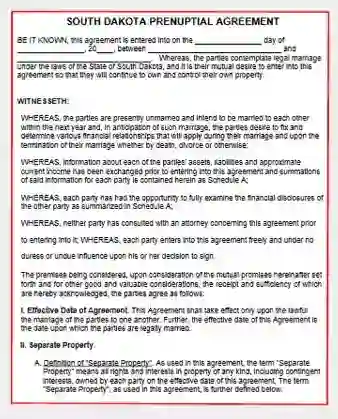 South Dakota Prenuptial Agreement template pdf word