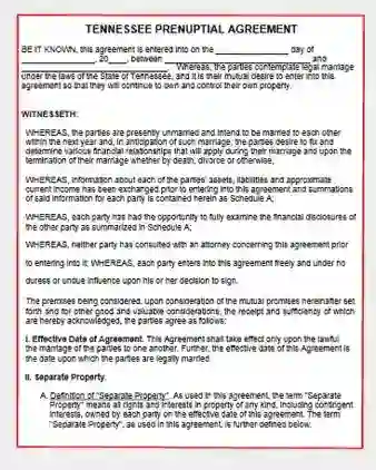 Tennessee Prenuptial Agreement Template Form PDF Word
