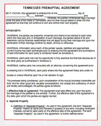 Tennessee Prenuptial Agreement Template Form PDF Word