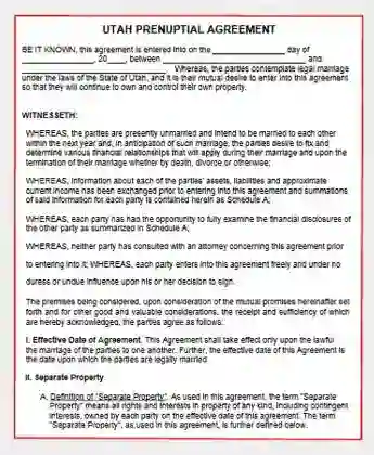 Utah Prenuptial Agreement form template pdf