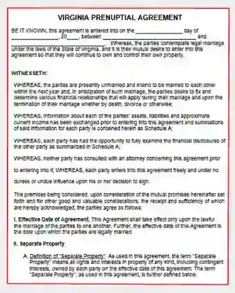 Virginia Prenuptial Agreement form template pdf